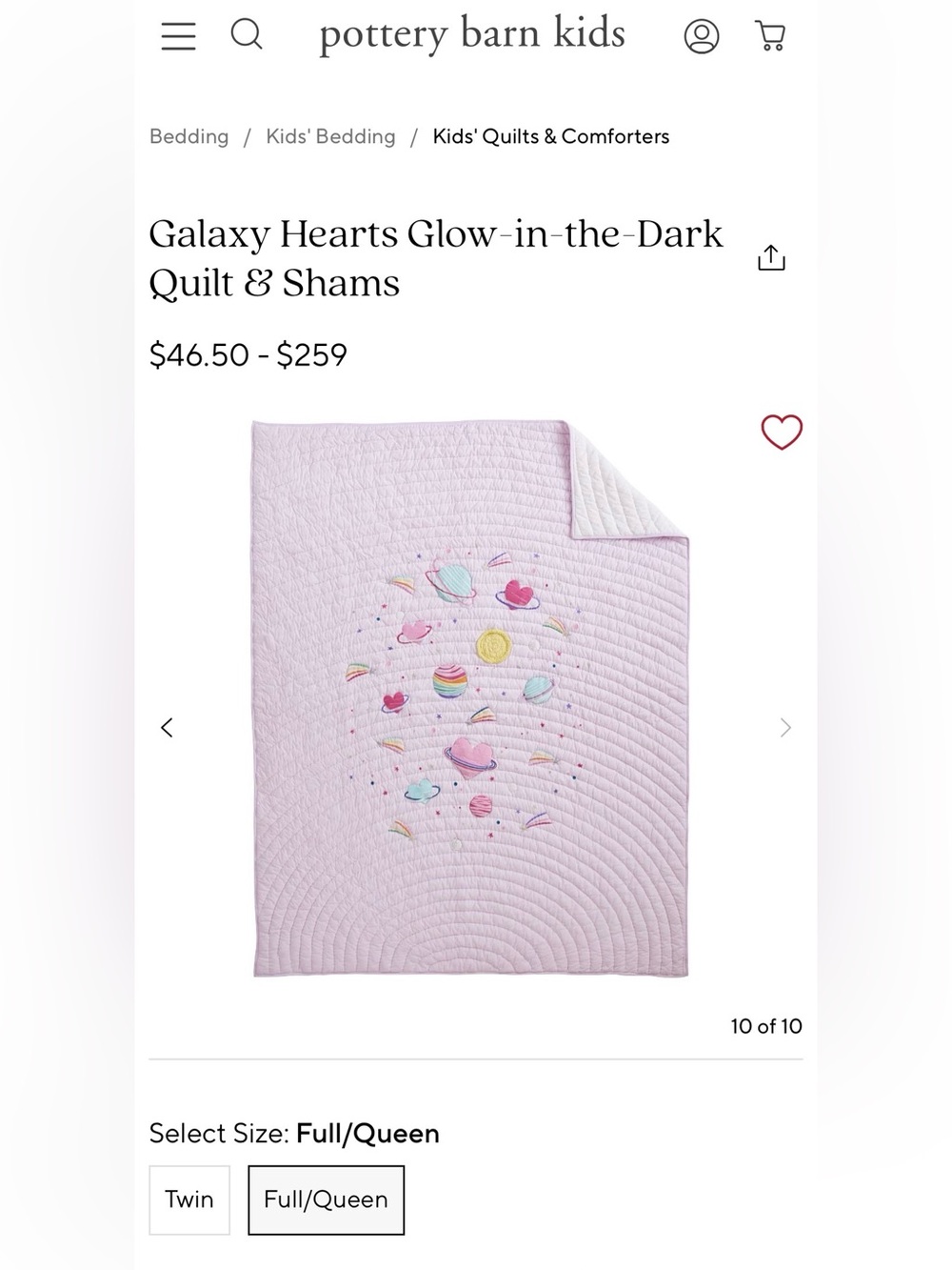 Pottery Barn Kids Pink Galaxy Hearts Glow Quilt